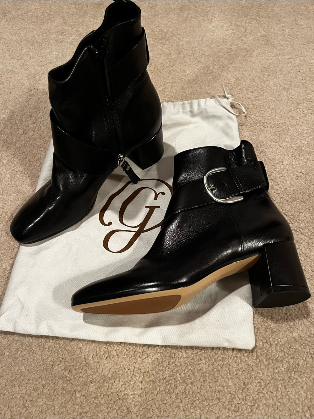 M. Gemi Black Leather Ankle Boots with Buckle